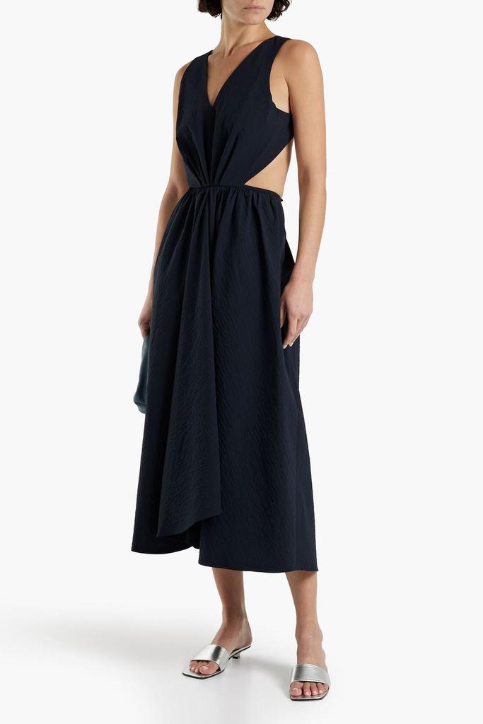 DEVEAUX Madelyn cutout cotton-seersucker midi dress