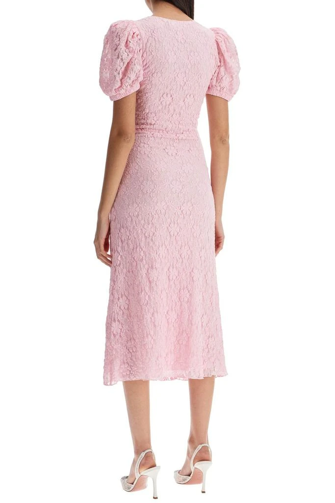 ROTATE Birger Christensen Pink Lace Midi Dress With Puff Sleeves 3
