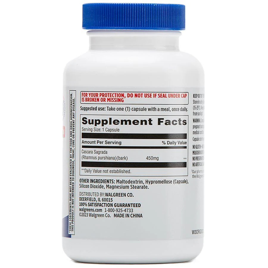 Walgreens Free & Pure Cascara Sagrada Supplement 450 mg Capsules for Digestive Health (100 days) 4