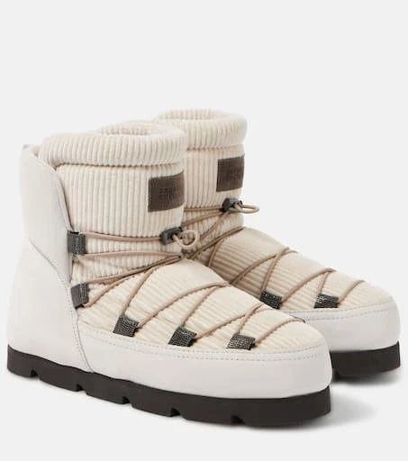Brunello Cucinelli Shearling-lined corduroy and suede snow boots 1