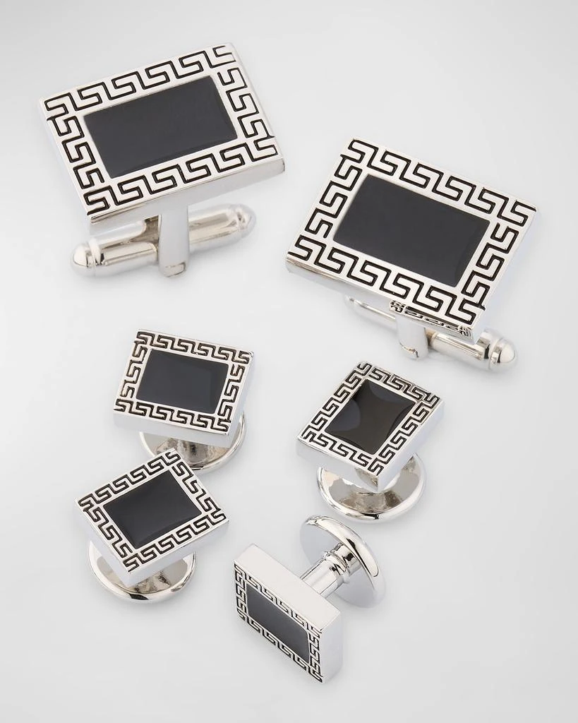 LINK UP Men's Greek Rectangle Cufflink Stud Set 3