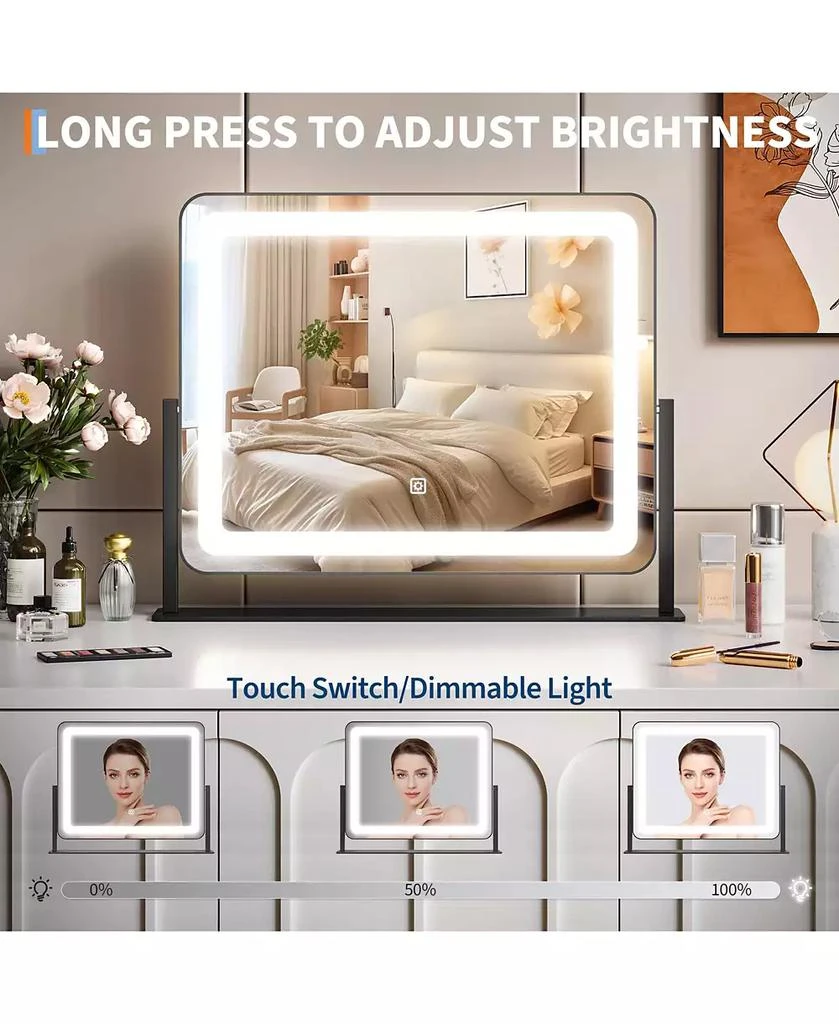 Homfan LED Vanity Mirror, 19.7" x 17.5" Touch Screen Makeup Mirror with 3 Lighting Modes, Adjustable Tabletop Design 5