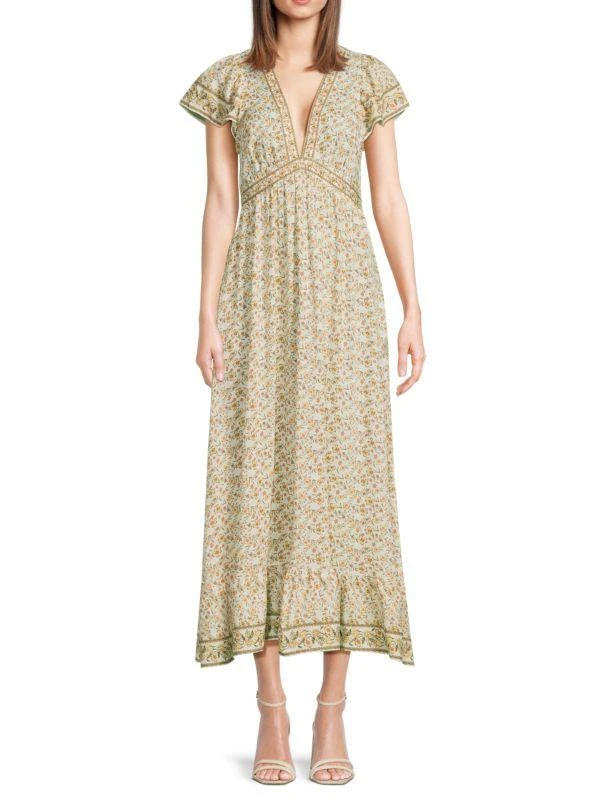 Max Studio ​Floral Flutter-Sleeve V-Neck Maxi Dress 1