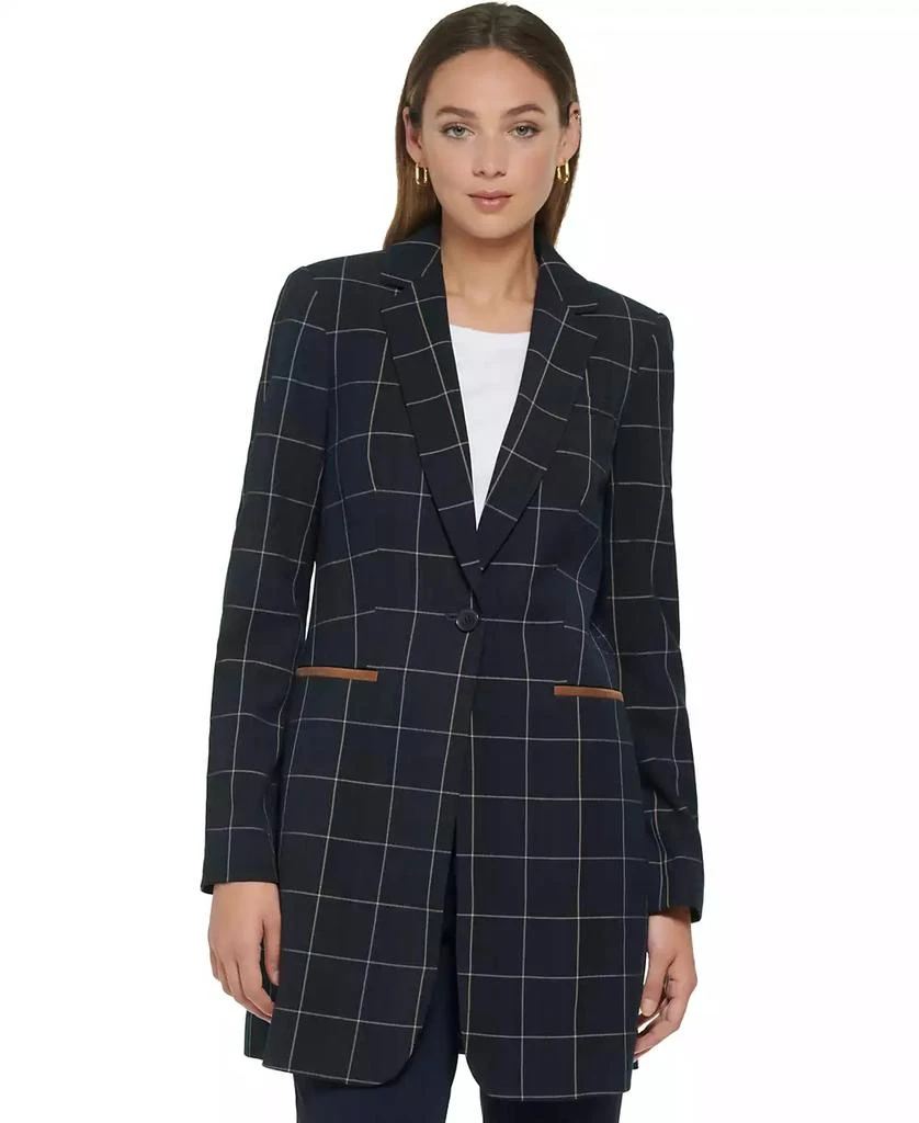 Tommy Hilfiger Women's Windowpane One-Button Blazer 1
