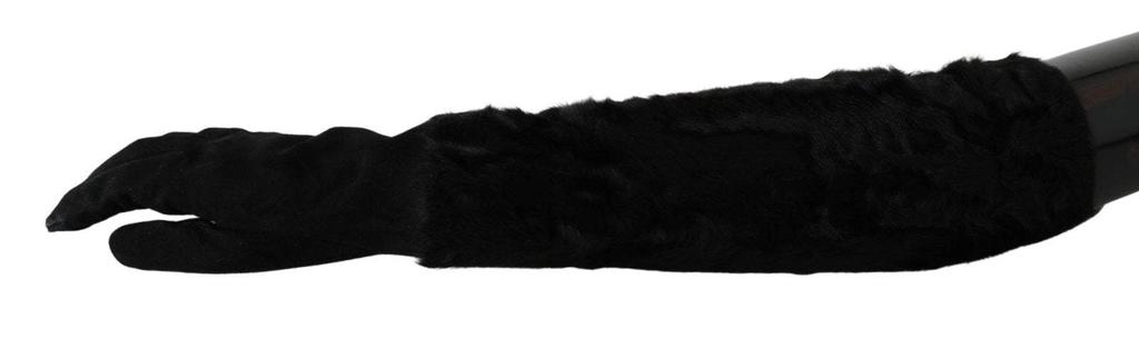 Dolce & Gabbana Dolce & Gabbana  Black Elbow Length Mitten Suede Fur Gloves