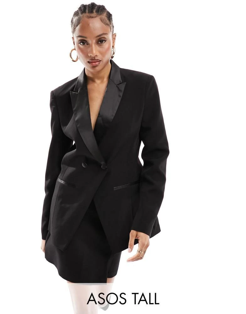 ASOS ASOS DESIGN Tall tux double breasted blazer in black 1
