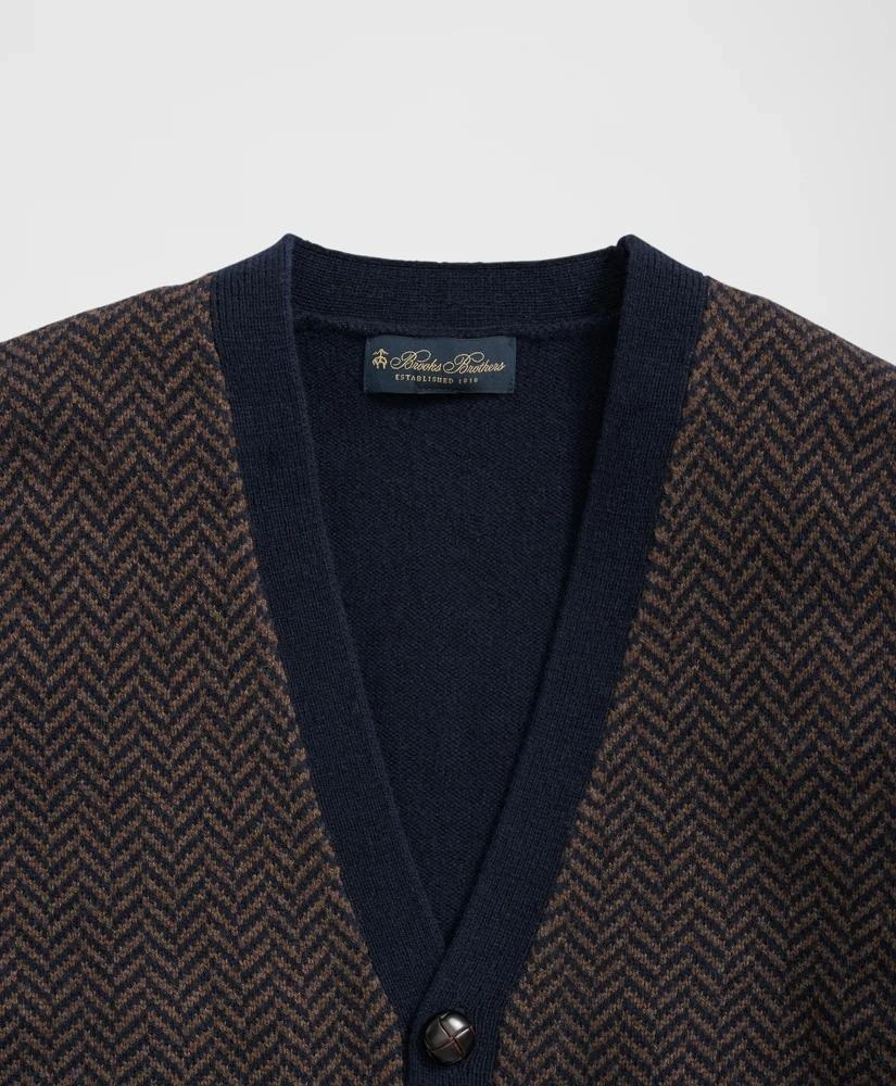 Brooks Brothers Merino Wool V-Neck Cardigan with Herringbone Jacquard Motif 2