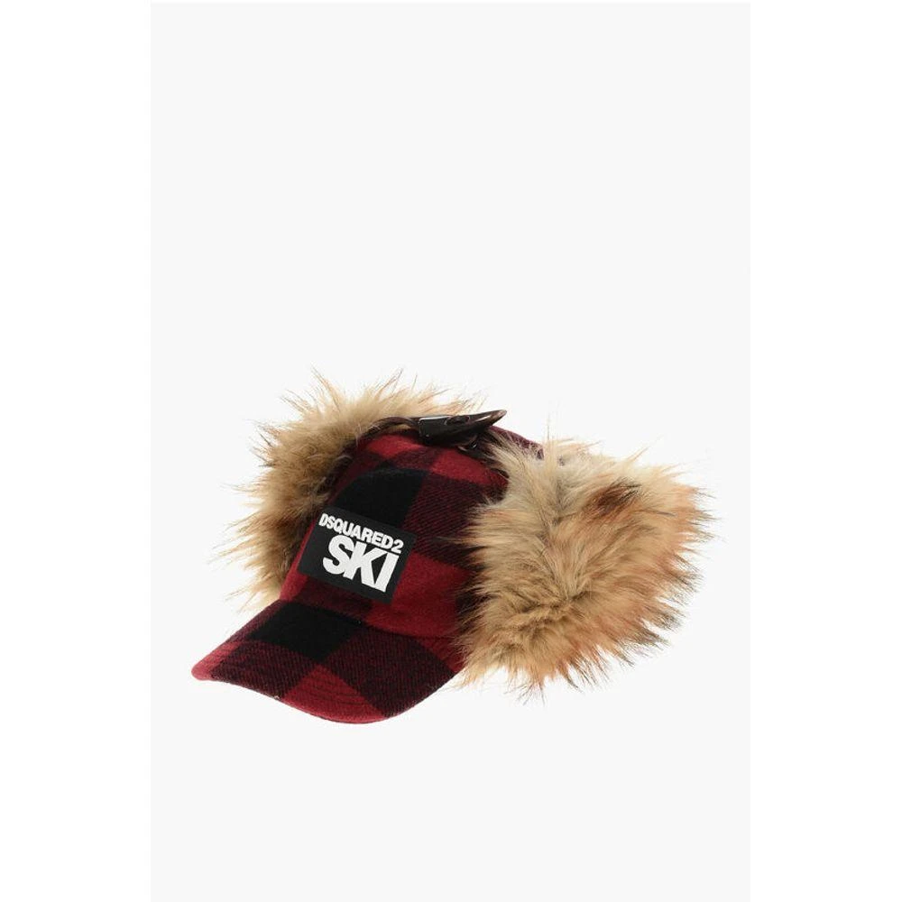 DSQUARED2 Dsquared² SKI Buffalo Checked Cap with Faux Fur Men's Details 1