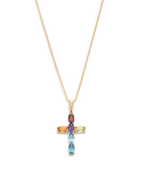 Effy 14K Yellow Gold & Multi-Stone Cross Pendant Necklace