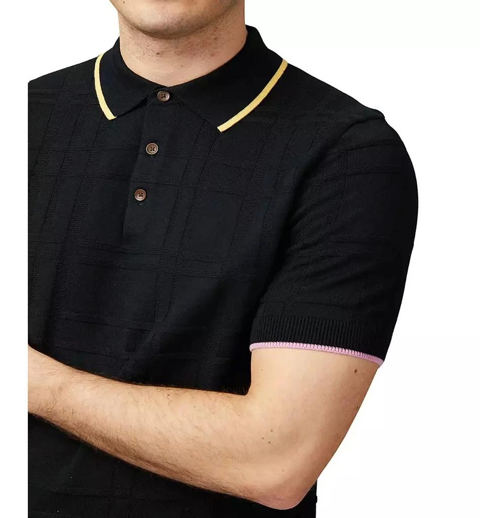 Ben Sherman Men's Regular-Fit Tonal Textured Tartan Tipped Polo Shirt 3