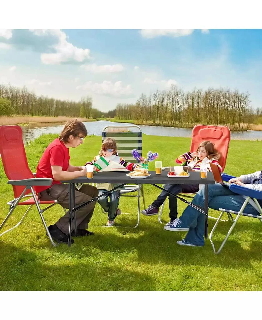 Costway 5 ft Folding Picnic Table Outdoor Dining Table with Rattan Grain HDPE Tabletop 4