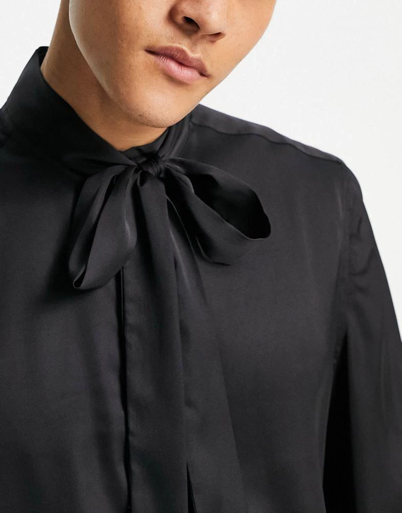 ASOS ASOS DESIGN satin regular shirt with tie neck and blouson volume sleeve 2