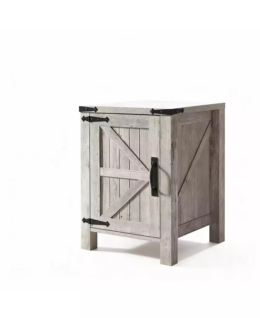 YIGII Farmhouse Barn Door Bedside locker with Charging Station - Rustic Wood - Multi-Functional