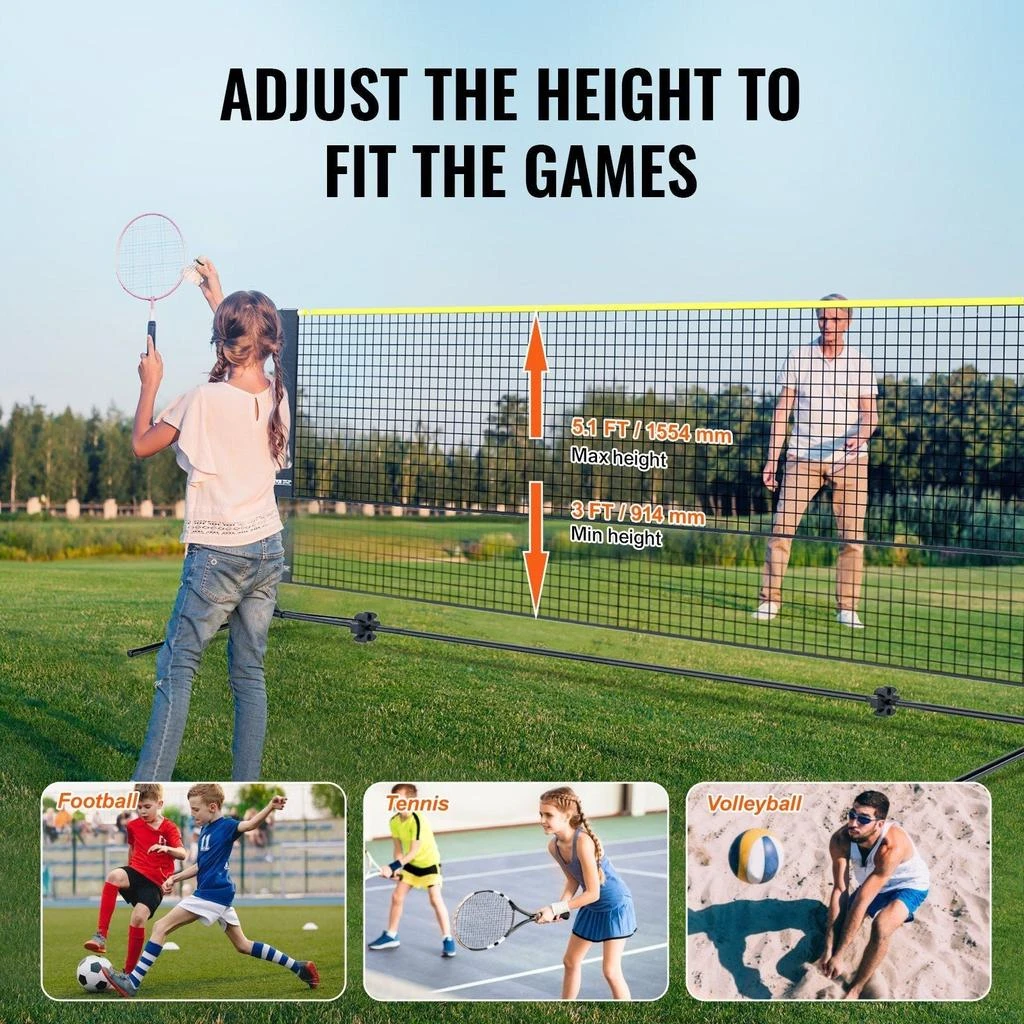 VVOR Badminton Net, Height Adjustable Volleyball Net, 14ft Wide Foldable Pickleball Net, Portable Easy Setup Tennis Net Set with Poles, Stand and Carry Bag, for Kids Backyard Game Indoor Outdoor Use 5