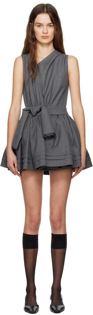 【関税込み】Shushu/Tong グレー 3D Bow ミニワンピース Shushu/Tong Gray 3D Bow Hanging Neck Minidress - Dresses