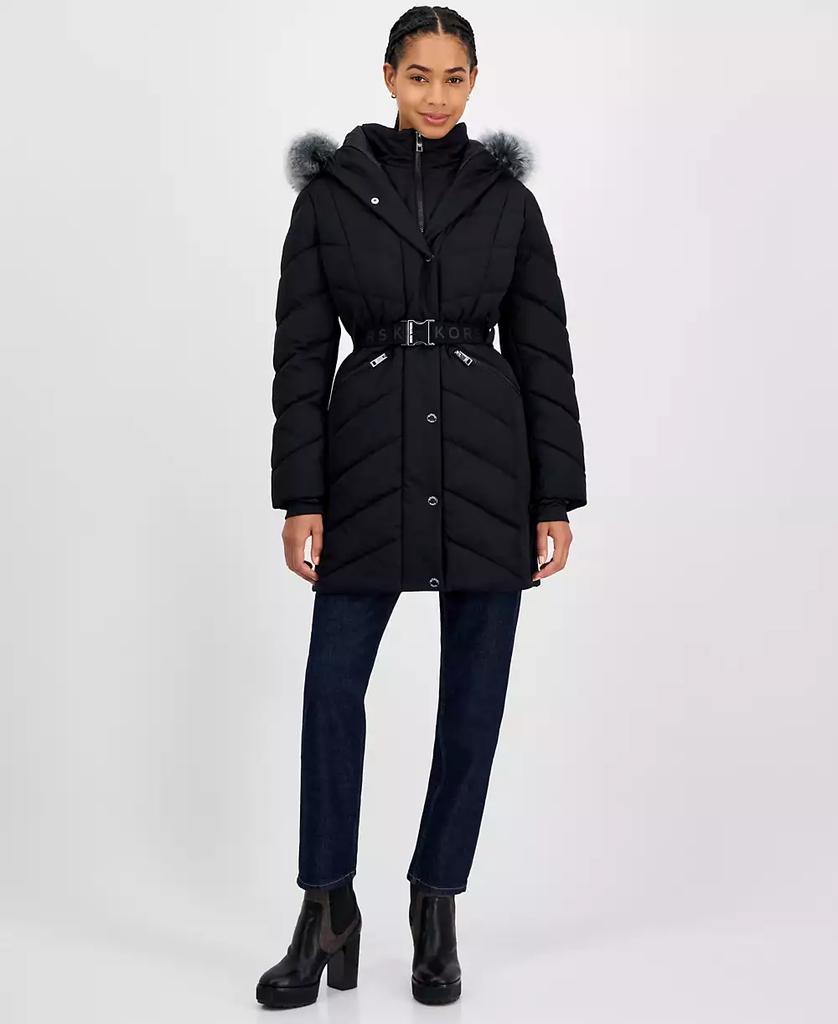Michael Kors Women's Faux-Fur-Trim Hooded Belted Puffer Coat