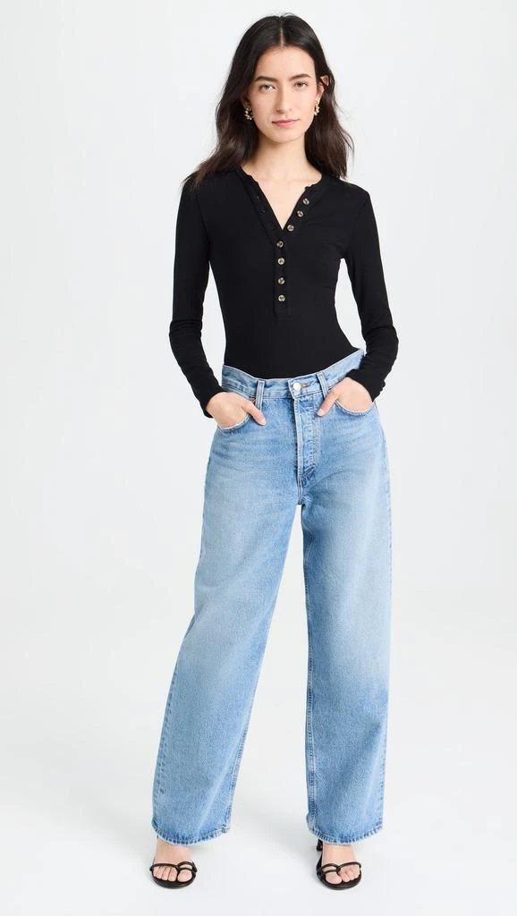 Ambitionist Button Up Ribbed Henley Thong Bodysuit 4