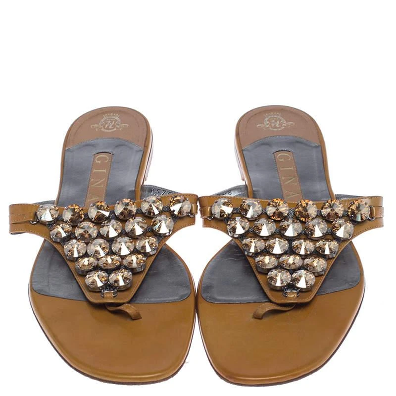 Gina Gina Mustard Patent Leather Studded Thong Flat Sandals Size 41 3
