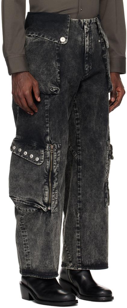 Omar Afridi Black Faded Denim Cargo Pants