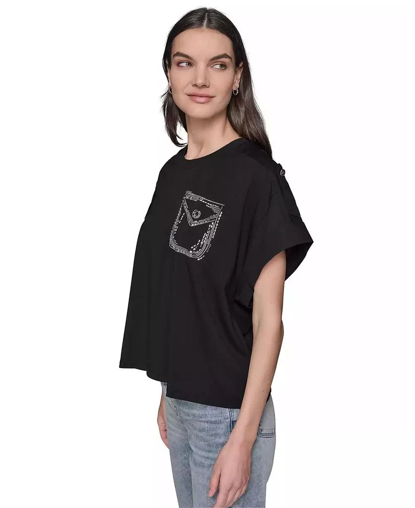 Karl Lagerfeld Paris Women's Embellished-Pocket Tee 2