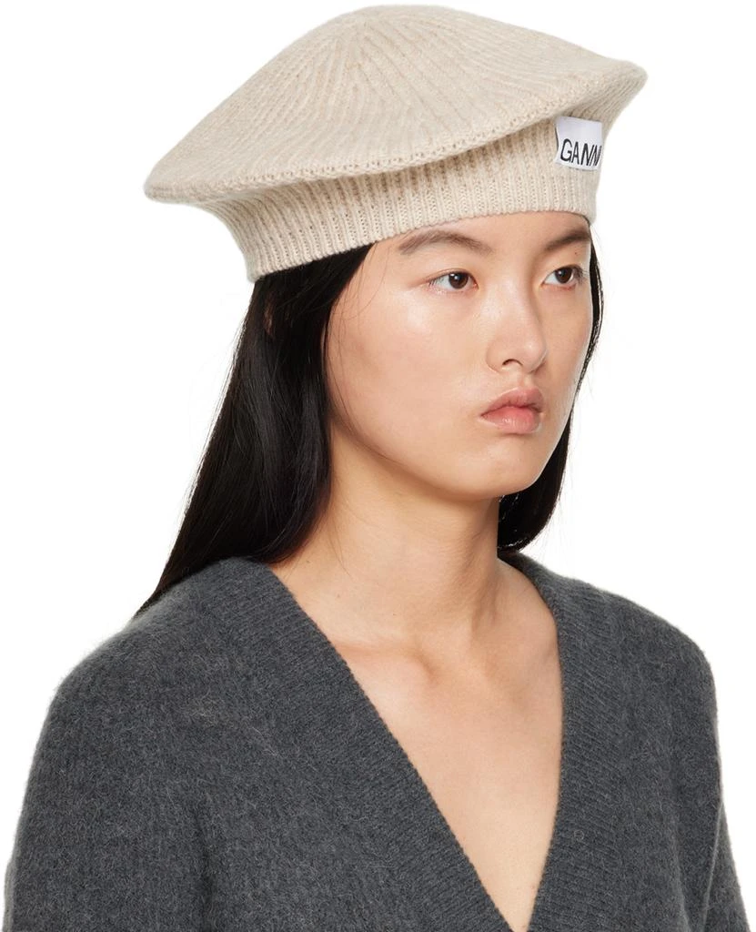Ganni Beige Ribbed Beret 2
