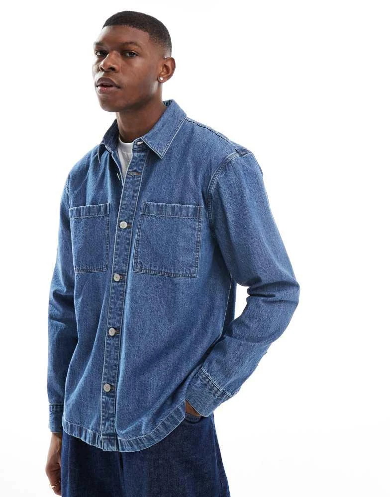 HOLLISTER Hollister denim over shirt in medium blue wash 1
