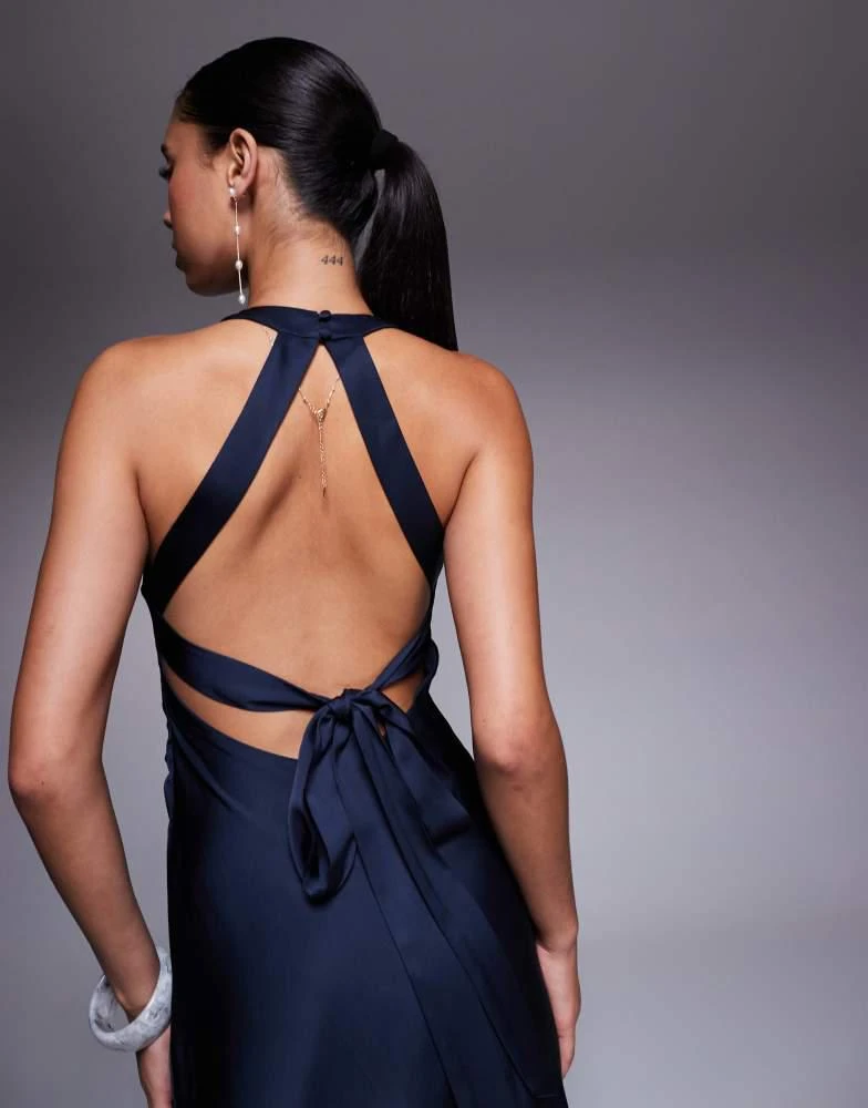 navy blue dress for baby girl Xscape Evenings Women's Halter Neck Satin Sheath Gown - Blue main image 1