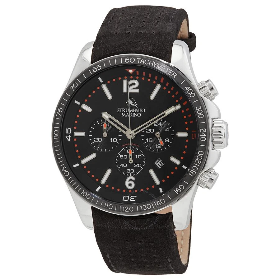 Strumento Marino Open Box - Strumento Marino Lincoln Leather Chronograph Quartz Black Dial Men's Watch SM115L/SS/NR/NR 1