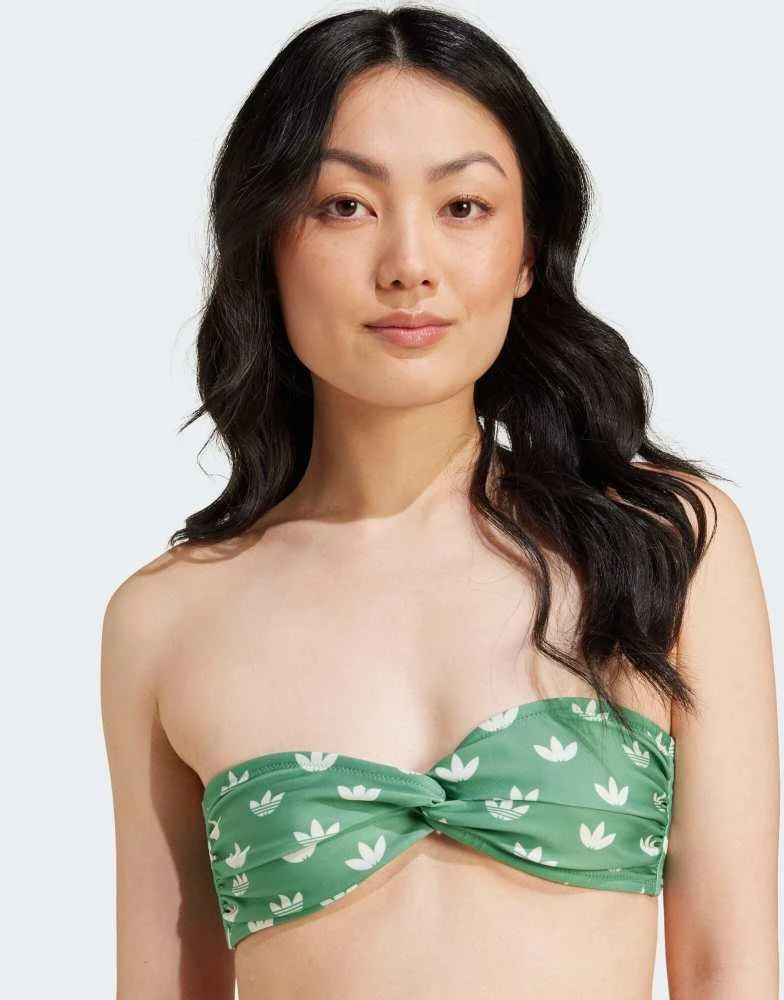 Adidas adidas Originals Monogram bikini top in preloved green