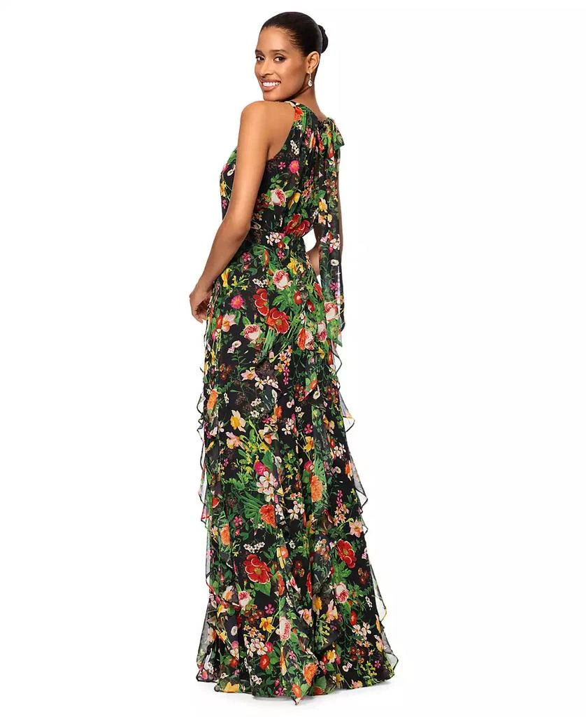 Betsy & Adam Petite Printed Ruffled Halter-Neck Gown 3
