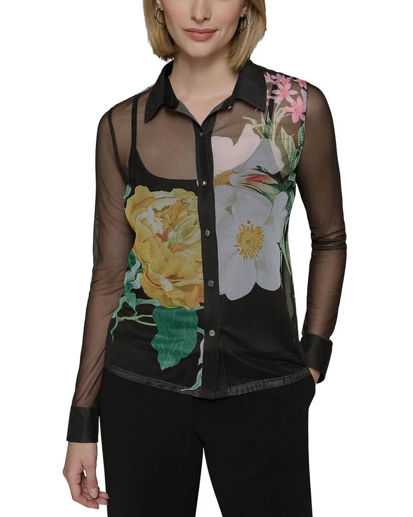 Karl Lagerfeld Paris Floral Print Mesh Shirt 1