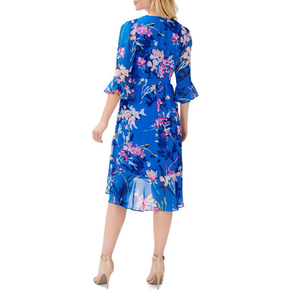 Adrianna Papell Womens Floral Print Surplice Neckline Wrap Dress