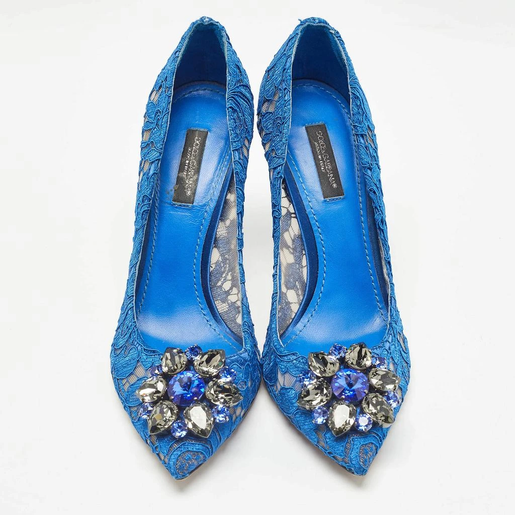 Dolce & Gabbana Dolce & Gabbana Blue Lace Crystal Embellished Bellucci Pumps Size 37 3