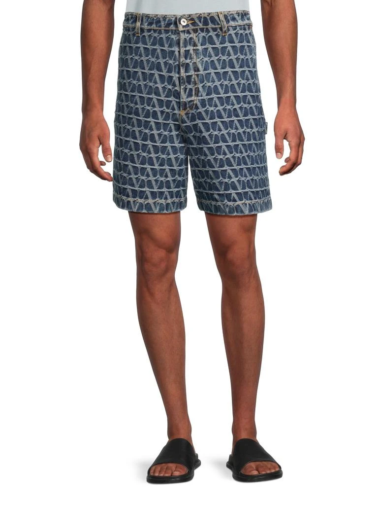 Valentino Monogram Cotton Denim Shorts 1