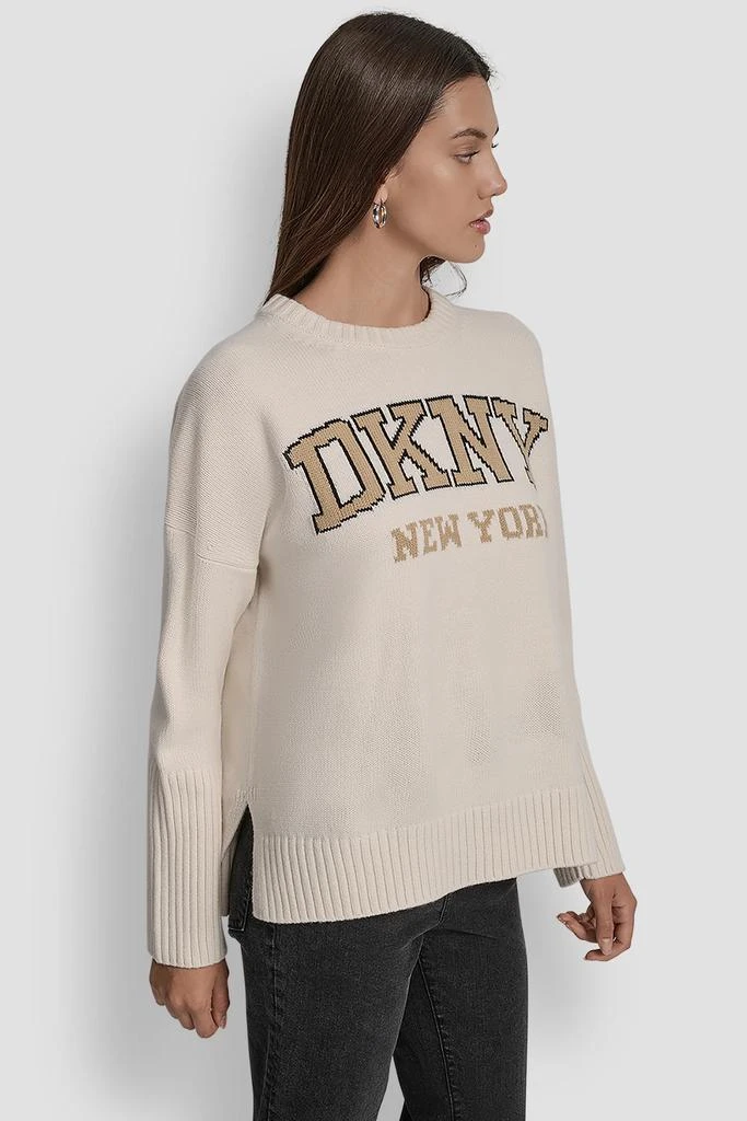 DKNY VARSITY LOGO INTARSIA CREW NECK RELAXED SWEATER 3