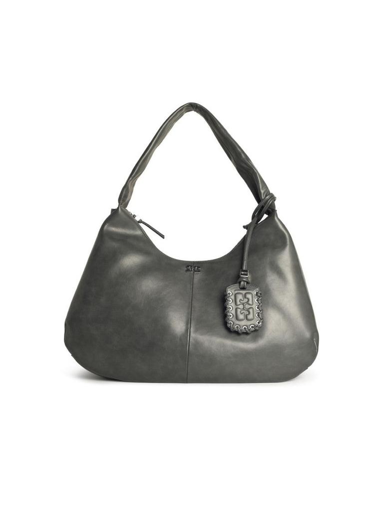 【関税&送料込み】Ganni 'Bou Xxl' Grey Leather Blend Bag Ganni 'Bou Xxl' Grey Leather Blend Bag - Shoulder Bags