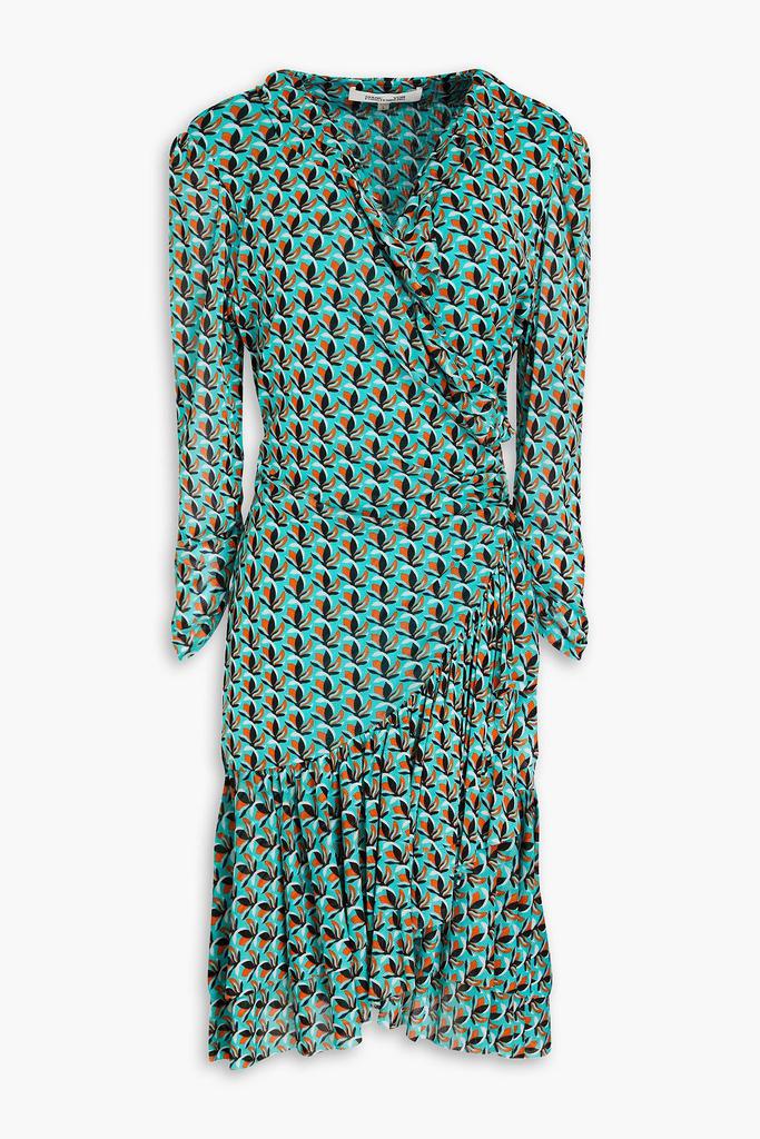 Diane von Furstenberg Paloma ruffled printed stretch-mesh mini wrap dress