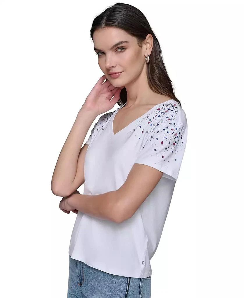 Karl Lagerfeld Paris Women's Embellished V-Neck T-Shirt 3