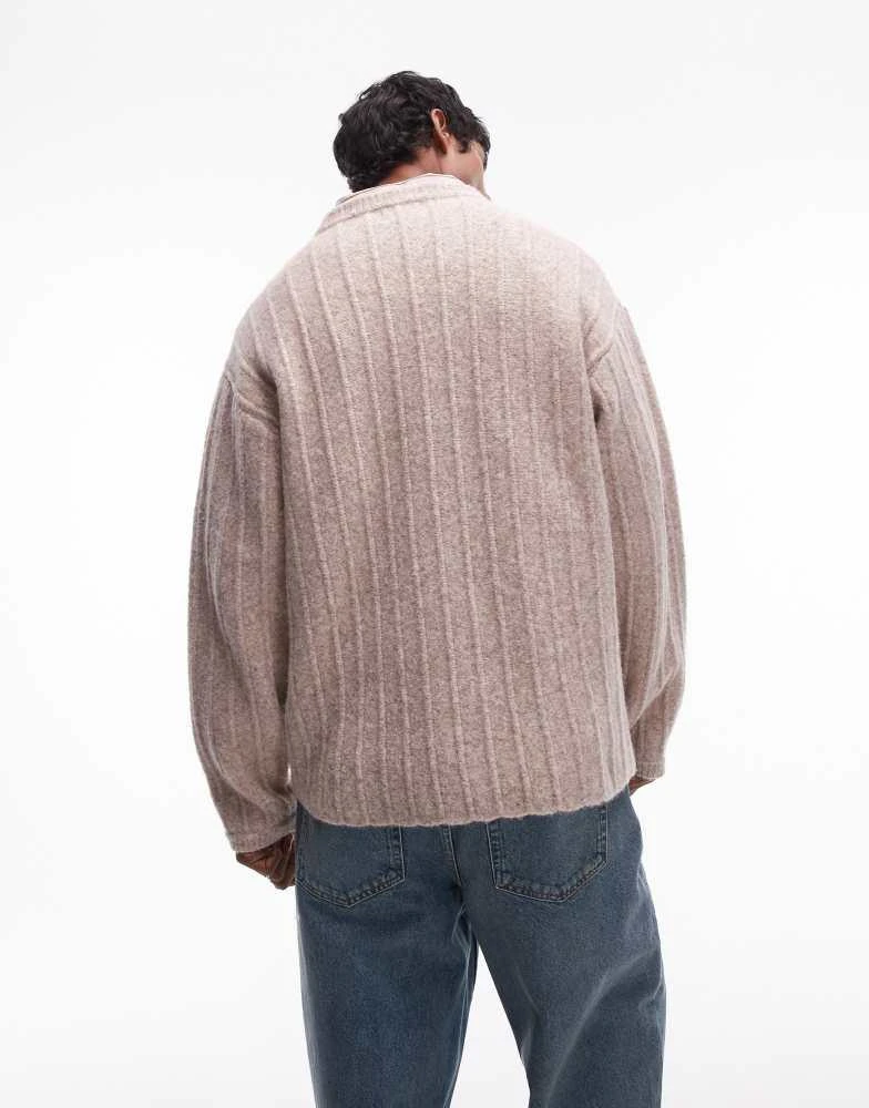 Topman Topman crew neck jumper in oat rib 4