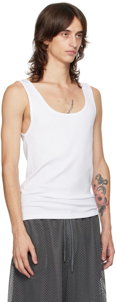 Dries Van Noten White Ribbed Tank Top