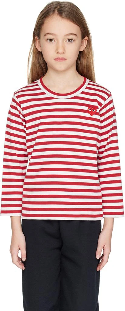 Comme des Garcons Kids White & Red Heart Patch Long Sleeve T-Shirt 1