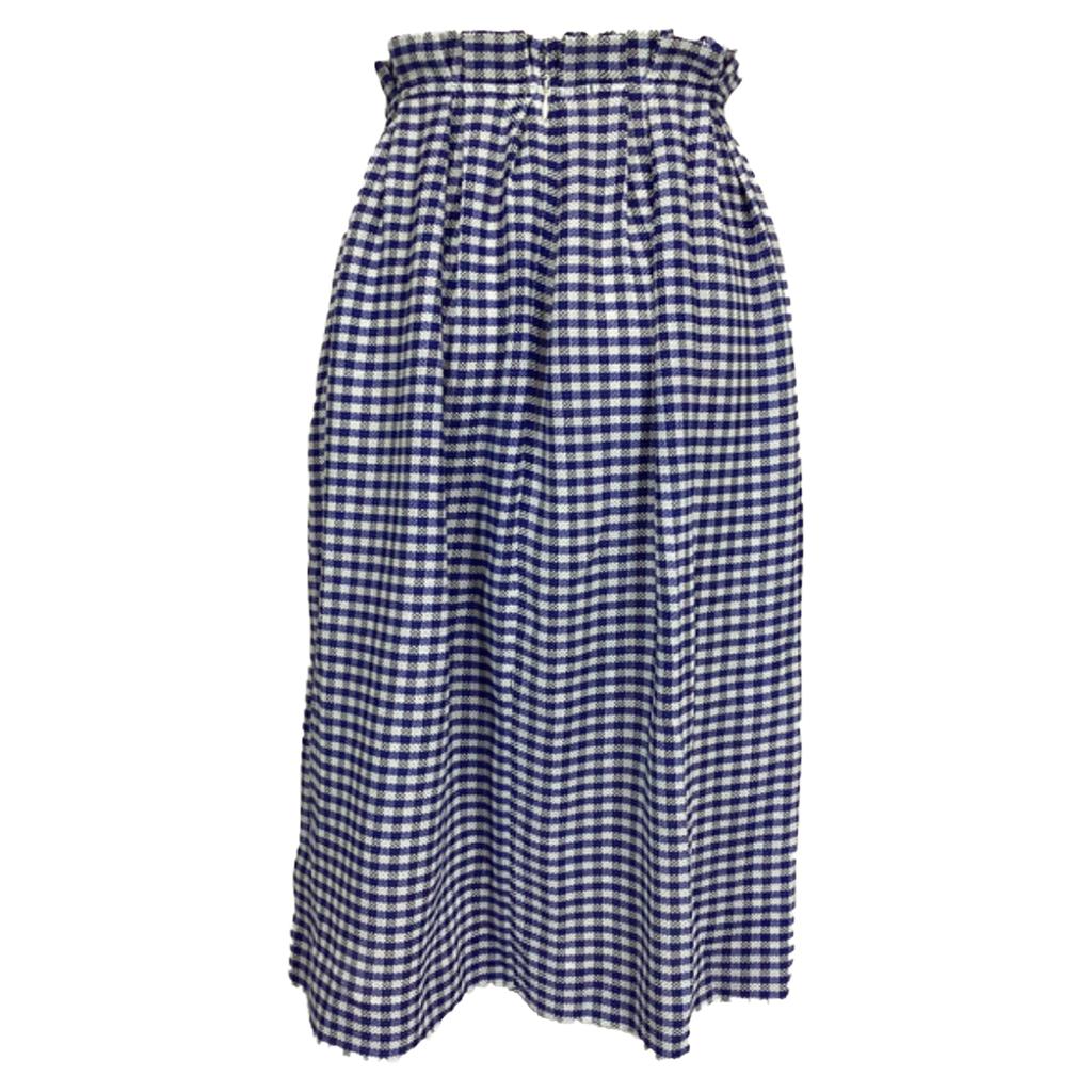 MOTHER OF PEARL Mother Of Pearl Checkered Midi High-Waisted Skirt in Blue Cotton Tweed
