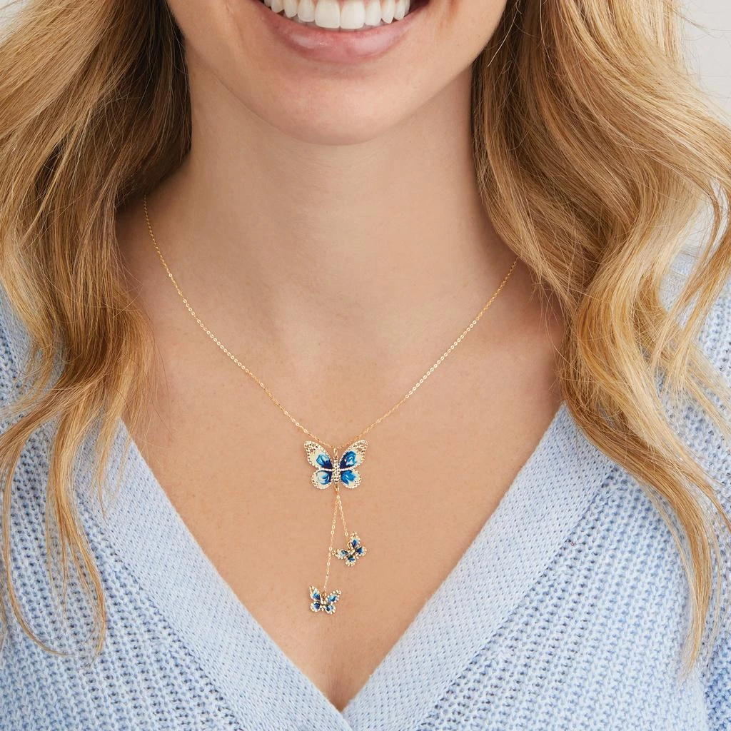 Ross-Simons Italian Blue and White Enamel Butterfly Necklace in 14kt Yellow Gold 4