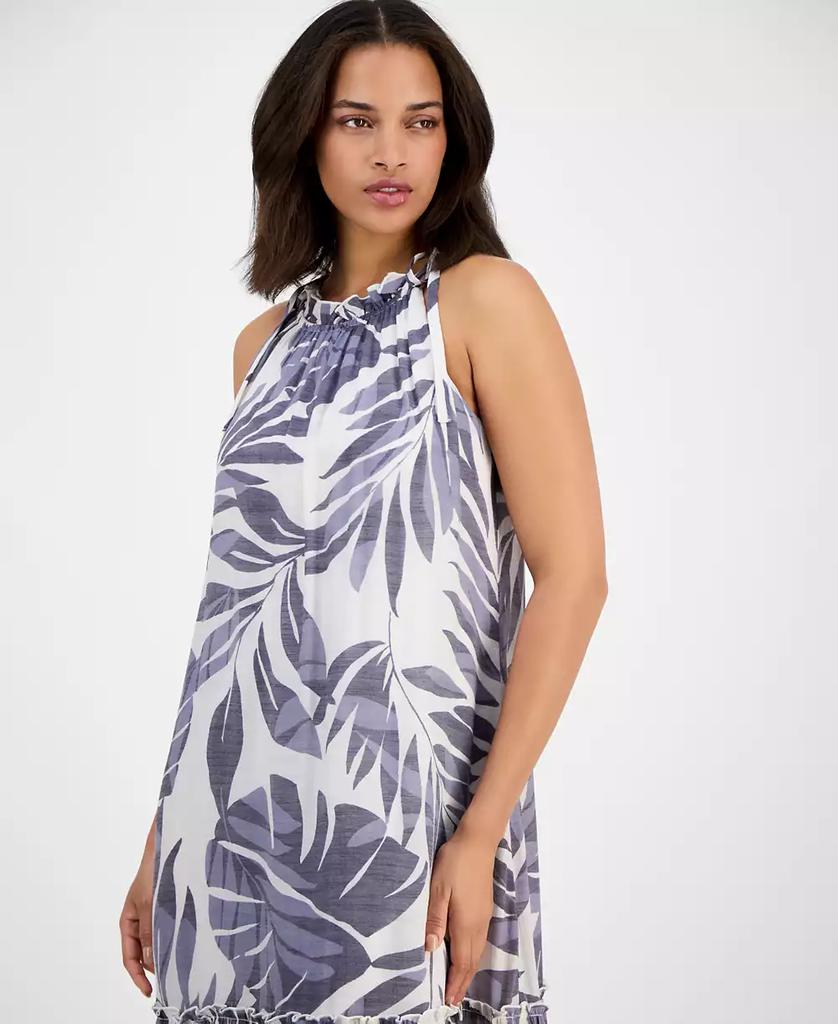 Robbie Bee Women's Printed Ruffle-Neck Sleeveless Mini Dress