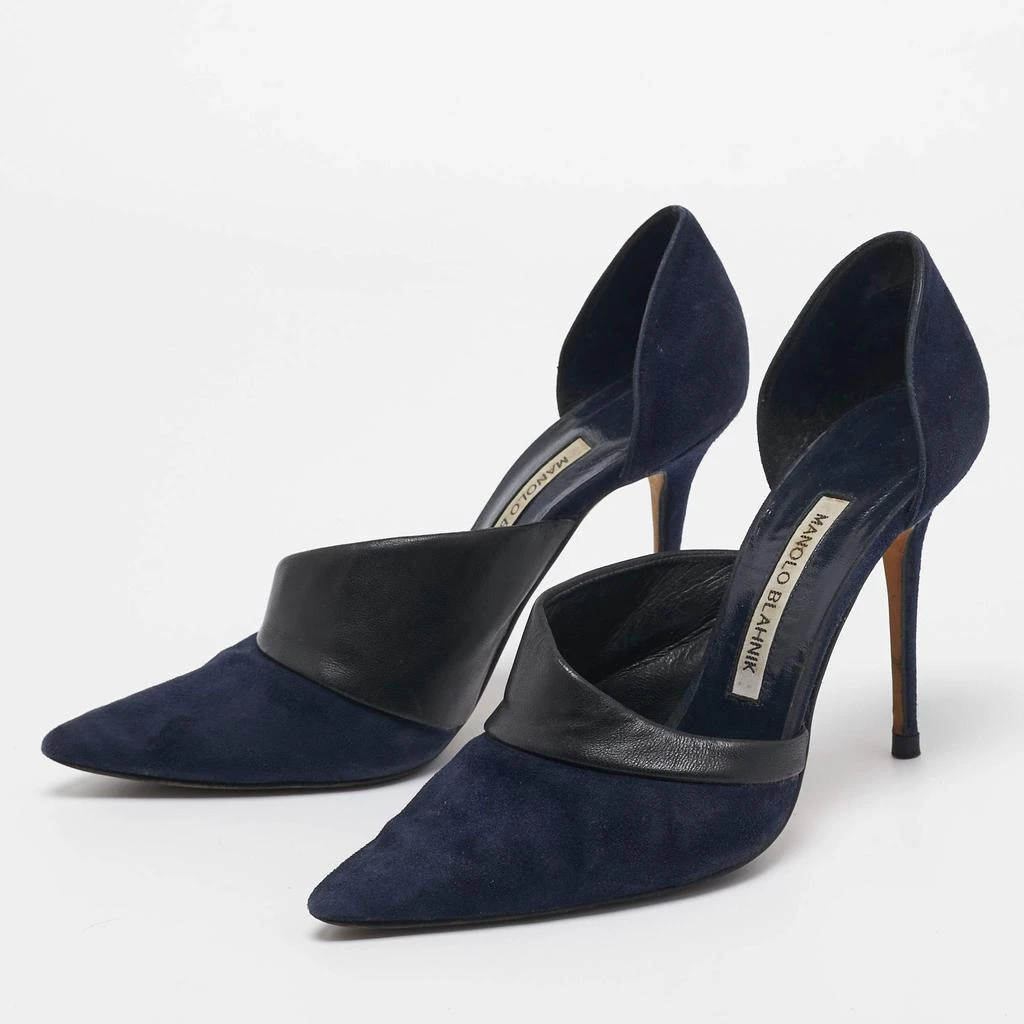 Manolo Blahnik Manolo Blahnik Navy Blue/Black Suede and Leather D'orsay Pumps Size 36 2