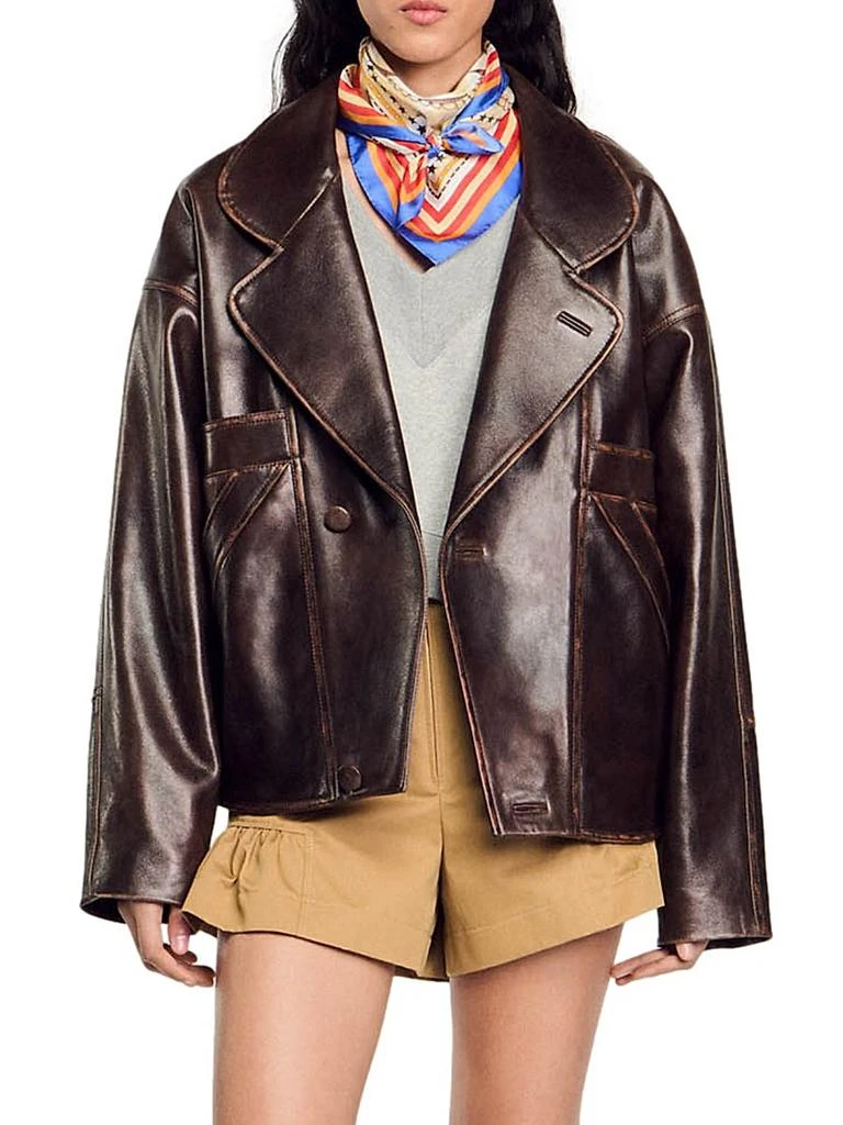 Sandro Oversized Leather Jacket 4