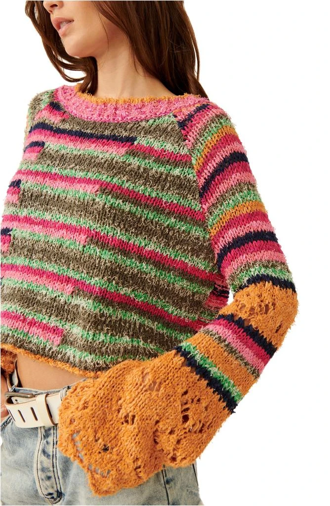 Free People Butterfly Mixed Stripe Cotton Blend Sweater 4