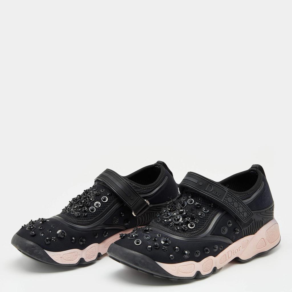 Dior Dior Black Neoprene And Mesh Fusion Embellished Velcro Strap Sneakers Size 36