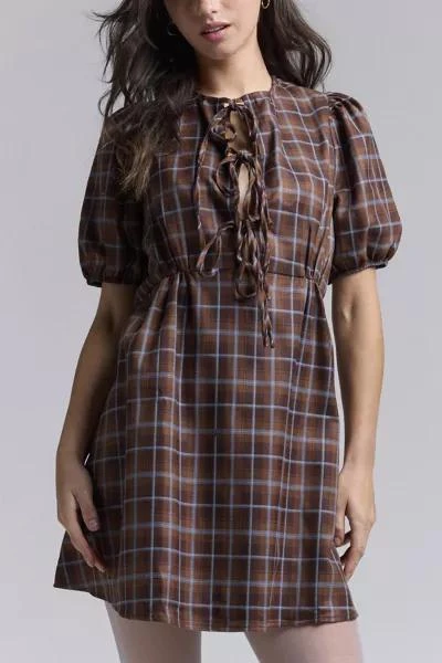 Glamorous Glamorous Brown Plaid Tie-Front Mini Dress 2