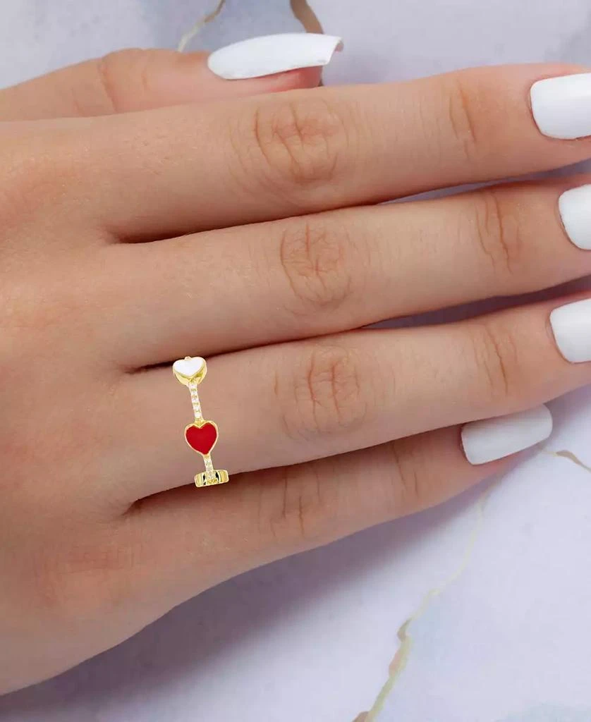 Macy's Cubic Zirconia & Red & White Enamel Polished Heart Ring in 14k Gold-Plated Sterling Silver 2